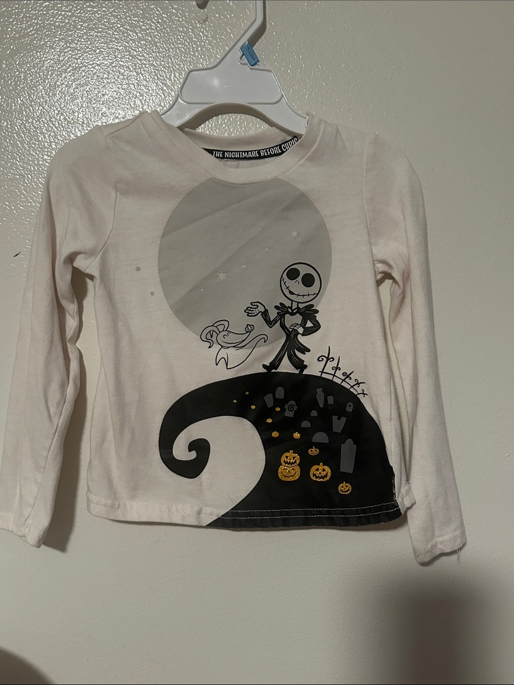 Disney The Nightmare Before Christmas Kids Long Sleeve Top - White, Black, Gold